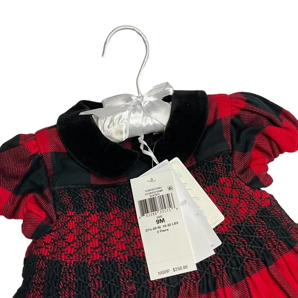 $250 Ralph Lauren Baby Girls Holiday Plaid Flannel Dress and Size 9 Months